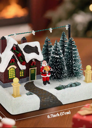 Scena del villaggio di Natale Edificio da collezione con luci Alberi Babbo Natale Città di neve Decorazione del paesaggio Camino da scrivania per la casa delle vacanze