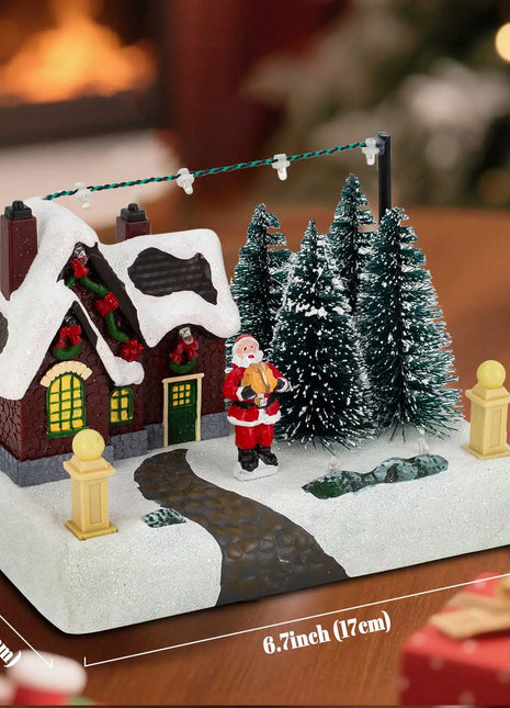 Scena del villaggio di Natale Edificio da collezione con luci Alberi Babbo Natale Città di neve Decorazione del paesaggio Camino da scrivania per la casa delle vacanze