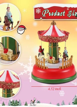 Carillon natalizio con decorazione a carosello a LED con luci, scena di villaggio, ornamento da tavolo, festa in casa, regalo di Natale