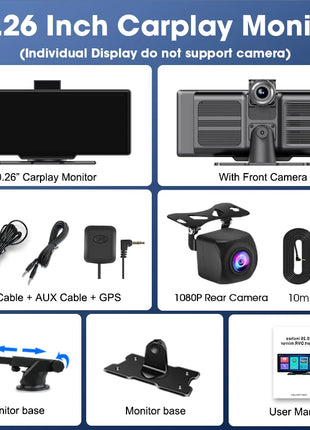 10.26'' Dash Cam 4K Car Mirror Video Player Wireless Carplay Android Auto GPS Car Monitor Multimedia Rearview Camera Dashboard - Riparo82