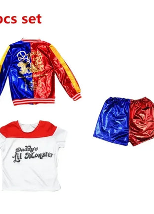 Natale Capodanno Carnevale Bambini Ragazze Suicide Harley Costumi Cosplay Squad Quinn Monster Joker Giacca Vestito adesivi per tatuaggi