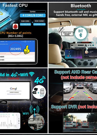 10 inch 2 DIN Android 14 Universal Multimedia Video Player, Car Radio, Wireless carplay android auto WiFi, GPS, Bluetooth, Audio - Riparo82