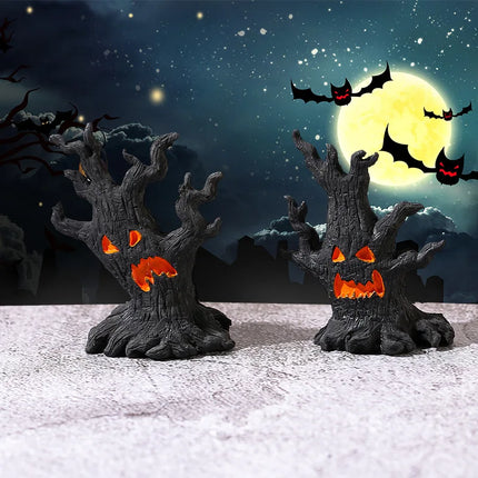 Halloween Pumpkin Lanterns LED Electronic Candles Ghost Tree Stump Decorations Funny Faces Festive Atmosphere Ornaments