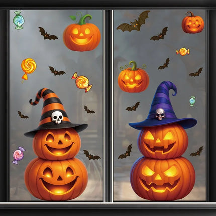 Halloween Pumpkin Window Stickers Cartoon Candy Jack-o'-lantern Static Sticker Black Cat Ghost Festival Happy Halloween Day 2025