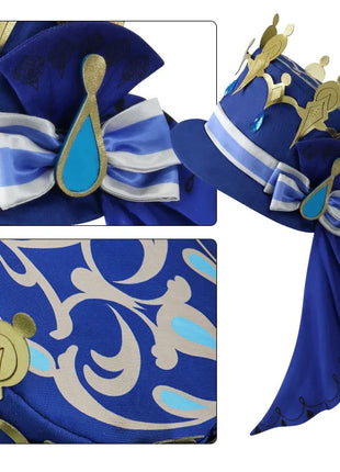 Furina Costume Cosplay Parrucca Capelli Impatto Fontaine Focalors con Cappello Abiti Neri Scarpe Cosplay Tacco Alto per Abiti da Donna