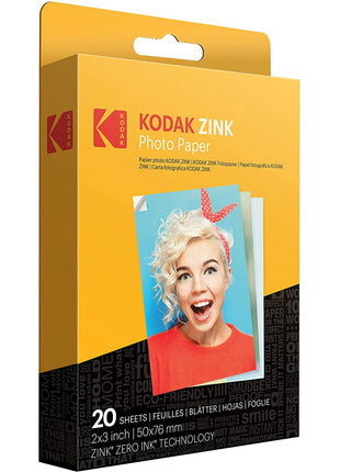 Carta fotografica originale Kodak Premium Zink da 2"x3" (20-100 fogli) compatibile con Kodak Smile, Kodak Step, carta fotografica PRINTOMATIC