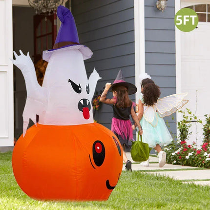 Halloween 1.5m Inflatable Luminous Decoration White Ghost Hat Pumpkin Built-in LED Light Ghost Christmas Outdoor Indoor Ornament