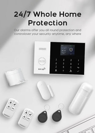 PGST Residential Tuya Smart Gsm Wifi Alarm System for Home Wireless Security Alarm House Smart Life App Control work with ALexa - Riparo82