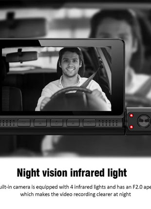 Dash Cam 4 Inch FHD 1080P touch Screen Car DVR 170 Degree Wide Angle 3Lens Video Recorder Night vision Reverse Rear View - Riparo82