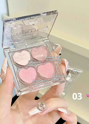 FLORTTE Love Series Eyeshadow 4-color Matte Powder Fine Shimmer  Multi-purpose Portable Palette Highlight Blusher Brightening