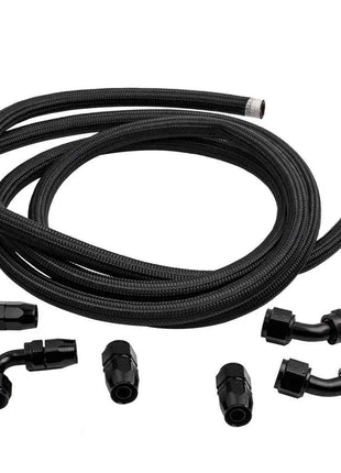 10AN AN10 12FT Nylon Braided Fuel hose Line + Black Swivel Fitting Hose End Kits