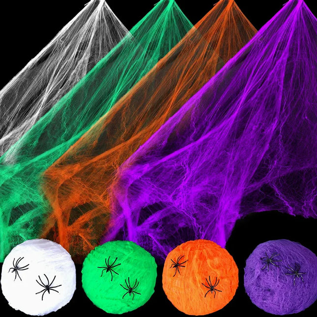 Halloween Scary Party Scene Props White Stretchy Cobweb Spider Web Horror Halloween Decoration For Bar Haunted House
