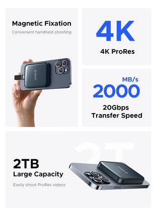 ORICO SSD esterno magnetico da 1 TB, registrazione e negozio HDR 4K ProRes, trasmissione e archiviazione stabili da 2000 MB/s, stato solido portatile