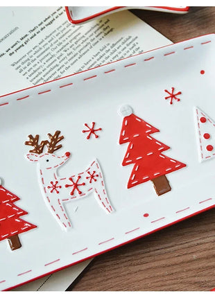 Set di stoviglie natalizie in ceramica dipinta a mano Simpatico piatto da bistecca natalizio Piatto piatto sottosmalto in rilievo - riparo82