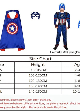 Costume da tuta muscolare Capitan America Costume da supereroe Maschera cosplay Tuta Scudo Costume da festa di carnevale di Halloween per bambini
