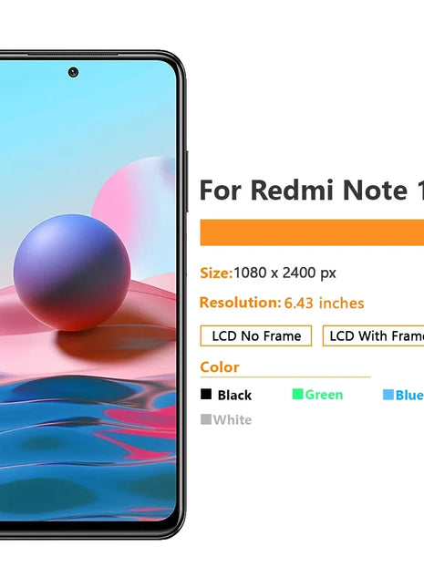 6.43 ''Per Xiaomi Redmi Nota 10 4G Display LCD Touch Screen Digitizer Pannello LCD Per Redmi Nota 10 M2101K7AI LCD - riparo82