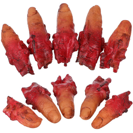 10pcs Fake Fingers Realistic Severed Horror Prank Scary Lifelike Bloody Halloween Props Haunted House Party Supplies Dark Red
