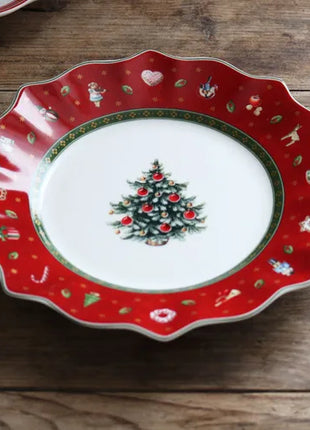 Tesoro tedesco Porcellana dura Giocattolo natalizio Joy Piatto piano multi-angolo Tazza di Natale Piattino Ciotola Candeliere - riparo82