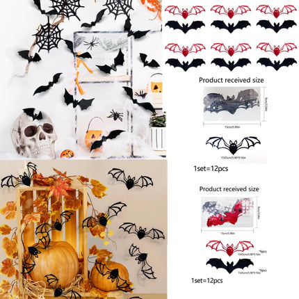 Halloween Bat Stickers Decoration 3D Red Black PVC Hollow Out Bat Wallpaper Decal Home Wall Background Halloween Decoration