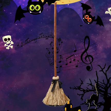 Floating Witch Broom Halloween Holiday Party Decoration Props Haunted Animation Dance Broom Home Decorations