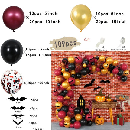 Halloween Bat Balloon Garland Arch Kit Black Orange Ballon 3D Bat Spider Sticker Eye Pumpkin Halloween Party Decoration Supplies