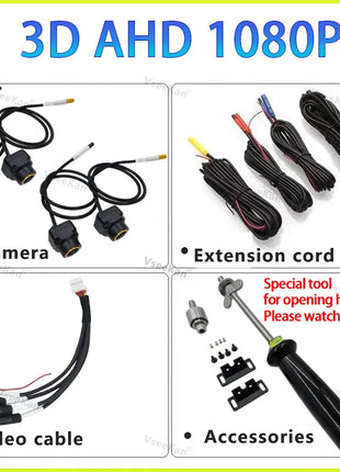 360 Car camera For android auto 360 panoramic system 8K 3D AHD1080P 720p Camera Night Vision with camera dedicated hole opener - Riparo82