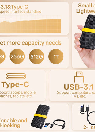 NUOVO Kodak X200 SSD portatile 1TB USB 3.1 Tipo C Disco rigido esterno 512GB 256GB Unità a stato solido per laptop MacBook PC