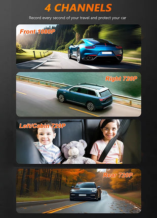 Dashcam For Cars 4 Channel Black Box Wifi Driving Camera Fhd 1080p Night Vision Loop Recording Add Hardwire Kit Car Accessories - Riparo82