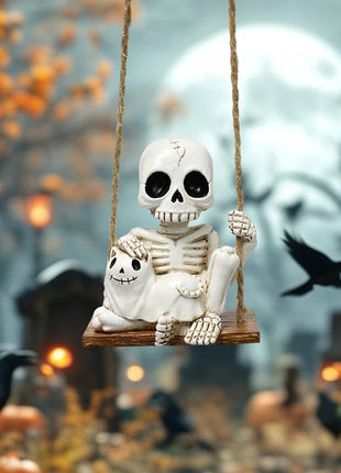 1pc Halloween Swing Skull Holding Ghost Cat Statue Garden Home Furnishing Bedroom Outdoor Balcony Decoration Party DIY Supplies - Riparo82