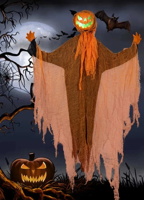 2024 Halloween Hanging Pumpkin Hanging Head Green Light Scary Voice Ghost House Pumpkin Head Prop Halloween Courtyard Decoration - Riparo82