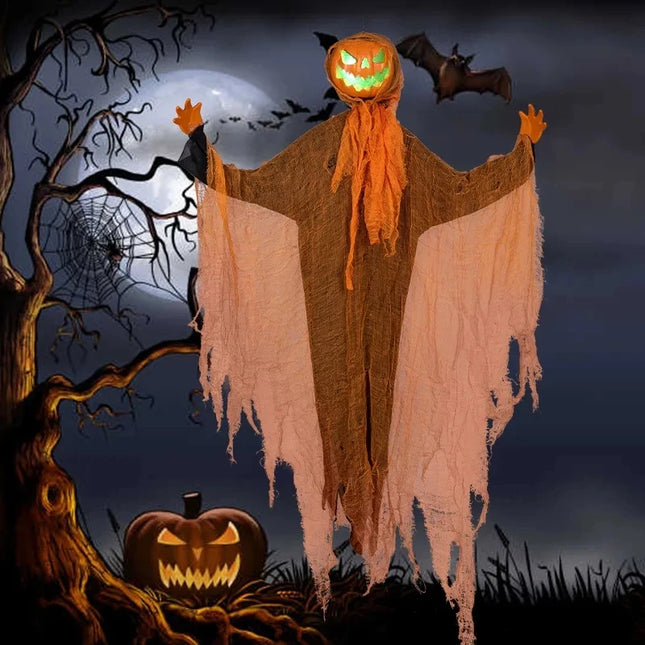 2024 Halloween Hanging Pumpkin Hanging Head Green Light Scary Voice Ghost House Pumpkin Head Prop Halloween Courtyard Decoration
