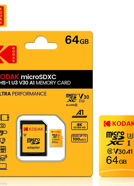 Scheda Micro SD Kodak Scheda di memoria da 64 GB 32 GB 512 GB 256 GB 128 GB Scheda di memoria SD MicroSDXC Class10 Scheda Flash TF originale da 100 MB/s U3