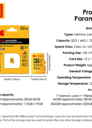 Kodak Micro SD 256GB 128GB U3 e 64GB 32GB C10 Scheda SD Flash Drive Scheda di memoria Classe 10 4K cartao de Memoria Scheda di memoria Micro SD