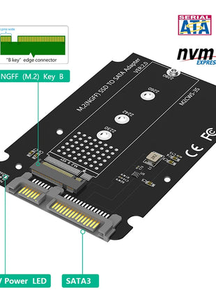 SSD Enclosure M.2 SATA SSD B KEY to SATA3.0 2.5inch Adapter Converter 7mm Aluminum Case Black Box for 2230 2242 2260 2280 M2 SSD - Riparo82