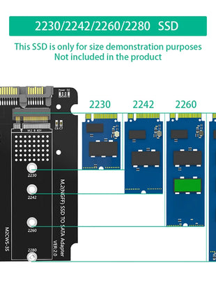 SSD Enclosure M.2 SATA SSD B KEY to SATA3.0 2.5inch Adapter Converter 7mm Aluminum Case Black Box for 2230 2242 2260 2280 M2 SSD - Riparo82