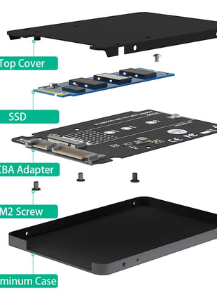 SSD Enclosure M.2 SATA SSD B KEY to SATA3.0 2.5inch Adapter Converter 7mm Aluminum Case Black Box for 2230 2242 2260 2280 M2 SSD - Riparo82