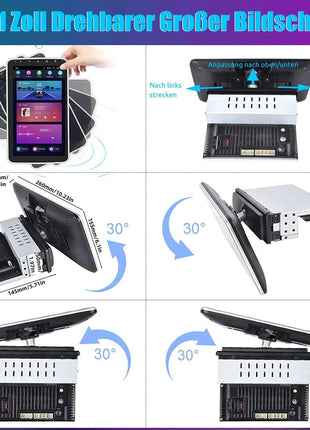 ESSSGOO 8-Core 360° Rotating Touchscreen Android 14 6+128G Wireless Apple Carplay Car Stereo 1 DIN GPS Navi 4G WiFi AM FM BT RDS