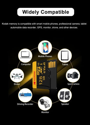 KODAK Micro Card Registratore di guida Scheda di memoria Micro SD da 128 GB per telefono cellulare PC Auricolare Altoparlante Interruttore di gioco per fotocamera HD