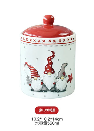 Set di posate in ceramica di babbo natale creativo nordico piatto per la cena in ceramica piatto per snack tazza per teiera per la casa barattolo sigillato regalo di natale - riparo82