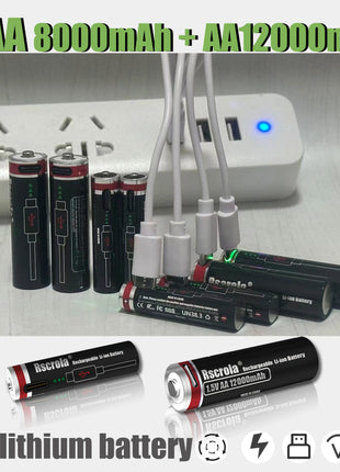 Batterie ricaricabili AA12000mAh AAA 8000mAh ad alta capacità Batterie ricaricabili AA agli ioni di litio Batteria AAA con cavo USB-C - riparo82