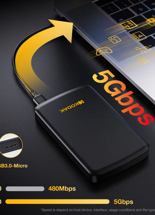 KODAK P150 Disco rigido portatile HDD esterno da 500 GB 5 Gbps HDD da gioco USB 3.0 ad alta velocità 130 MB/s da 2,5 pollici per PS5/PS4/Switch/Laptop