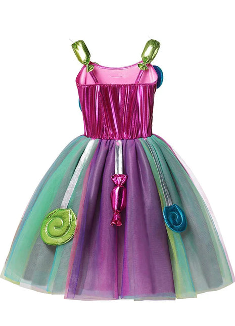 Costume da lecca-lecca arcobaleno per ragazze Abito da principessa Purim Festival Candy Vestido Fantasia Carnevale Compleanno Bambini Fantasia Ali Outfit