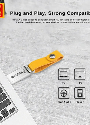 KODAK USB 2.0 Flash Drive 128GB 64GB 32GB Pen Drive impermeabile Mini Memory Stick in pelle metallo U Disk