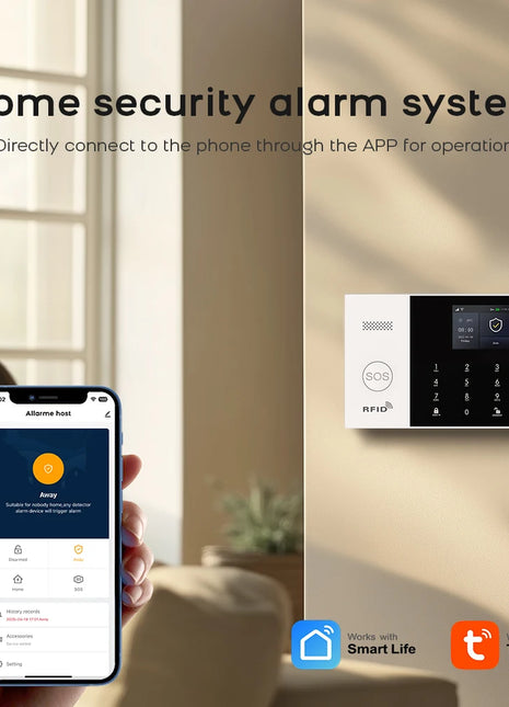 PGST Residential Tuya Smart Gsm Wifi Alarm System for Home Wireless Security Alarm House Smart Life App Control work with ALexa - Riparo82