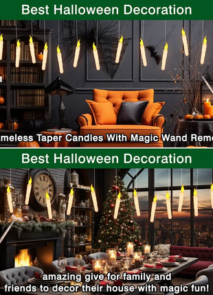 Halloween LED Floating Candles with Magic Wand Remote Battery Operated Potter Floating Candles Warm Light Home Party Decoration - Riparo82