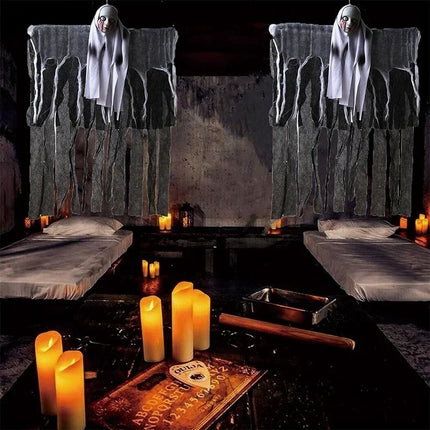 Halloween pumpkin Hanging Ghost party decorations hanging green light light-emitting sound props yard Ghost House Decoration