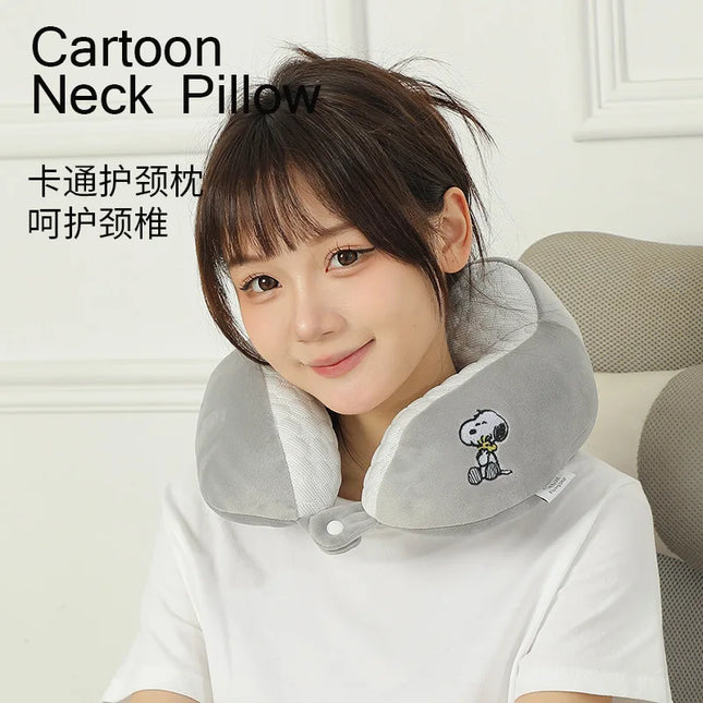 Snoopy U Shaped Neck Pillows Soft Travel Pillow Massage Neck Pillow Cartoon Comfortable Cushion Sleeping Airplane Pillow Gift