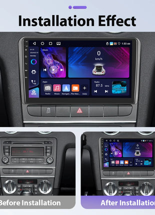 Podofo 6+128G Android 2Din Autoradio for Audi A3 2008-2012 Wireless CarPlay 9" IPS Screen Car Radio GPS Navigation Stereo Wifi - Riparo82