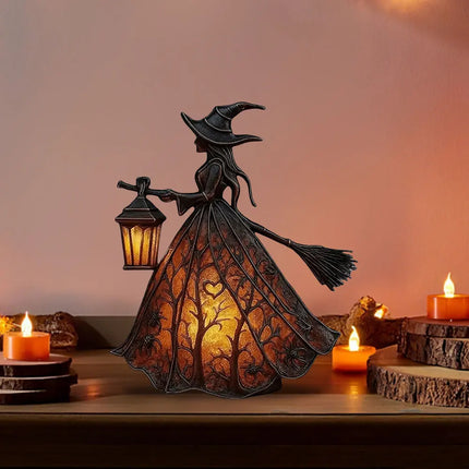 Halloween Witch Lamp Light with Glow-in-The-Dark Figurine for Bedroom Spooky Halloween Decor Indoor & Outdoor Halloween Decor