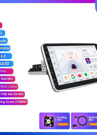 8+128G 10.1'' 360 Rotatable 1 Din AutoRadio GPS for Universal Car Multimedia Player Stereo 1DIN Video Autoradio Carplay HeadUnit - Riparo82